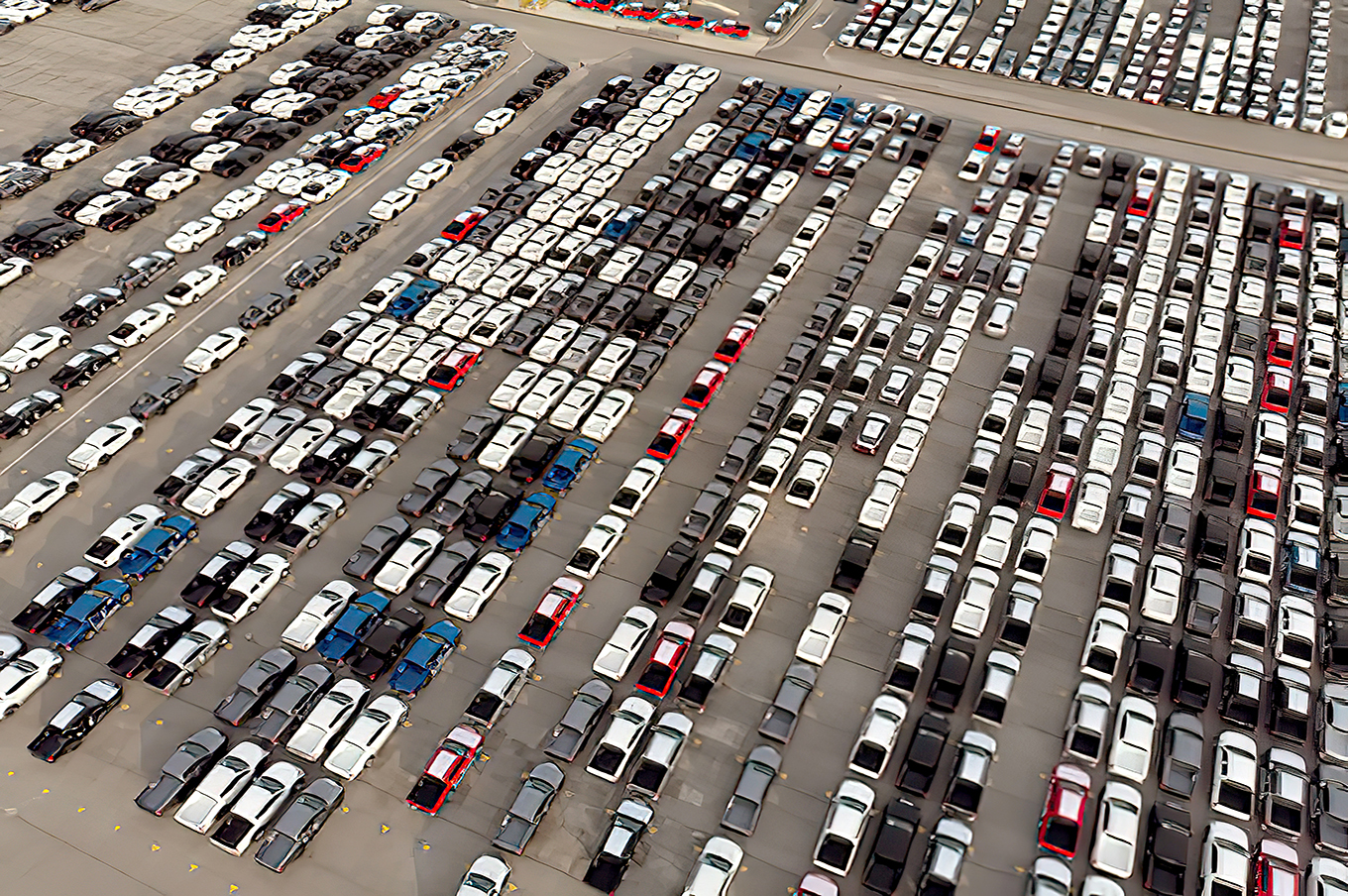 Aerial view a lot of car for import and export shipping by ship.